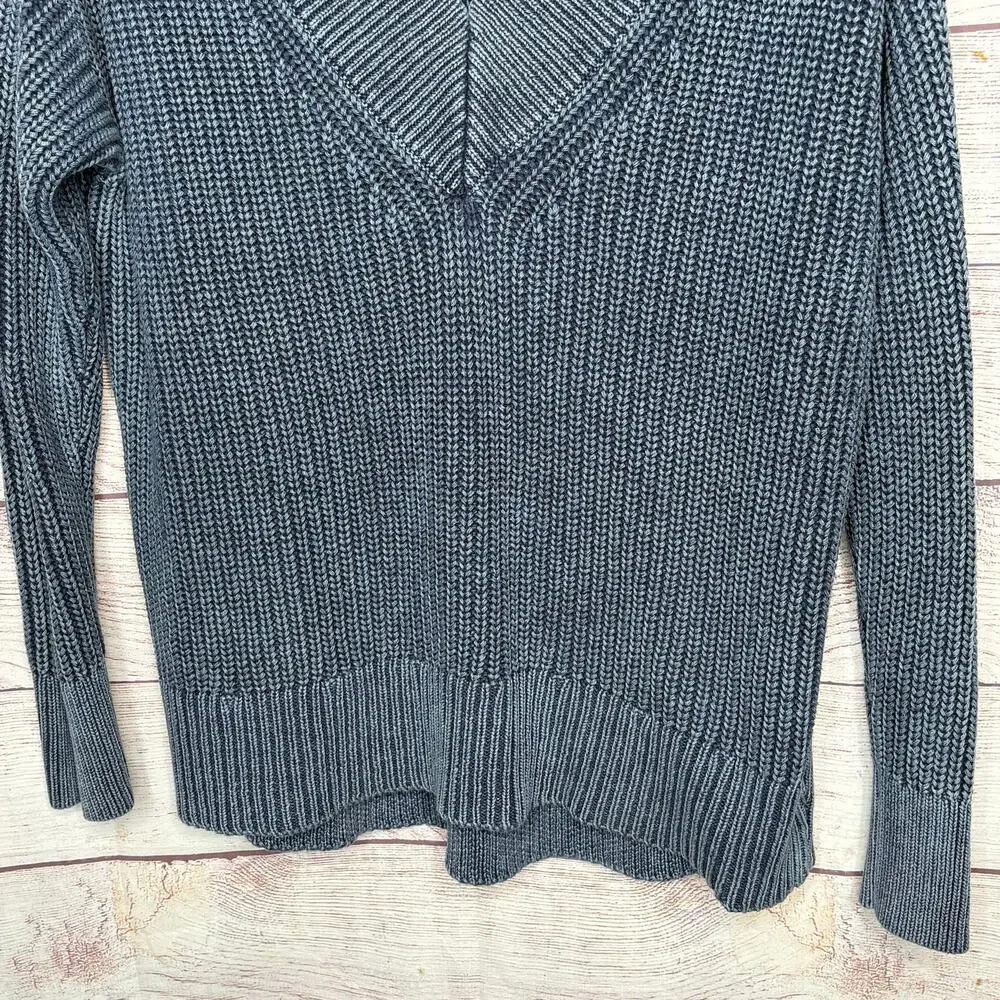 Aerie 100% Cotton Ribbed Blue Oversized Soft V Neckline Pullover Sweater Small